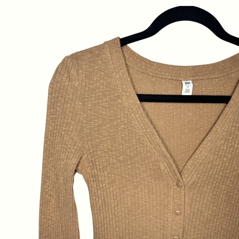 BP Ribbed Cardigan Size M Camel Tan Button Front Lightweight Layering Spring - Picture 5 of 7